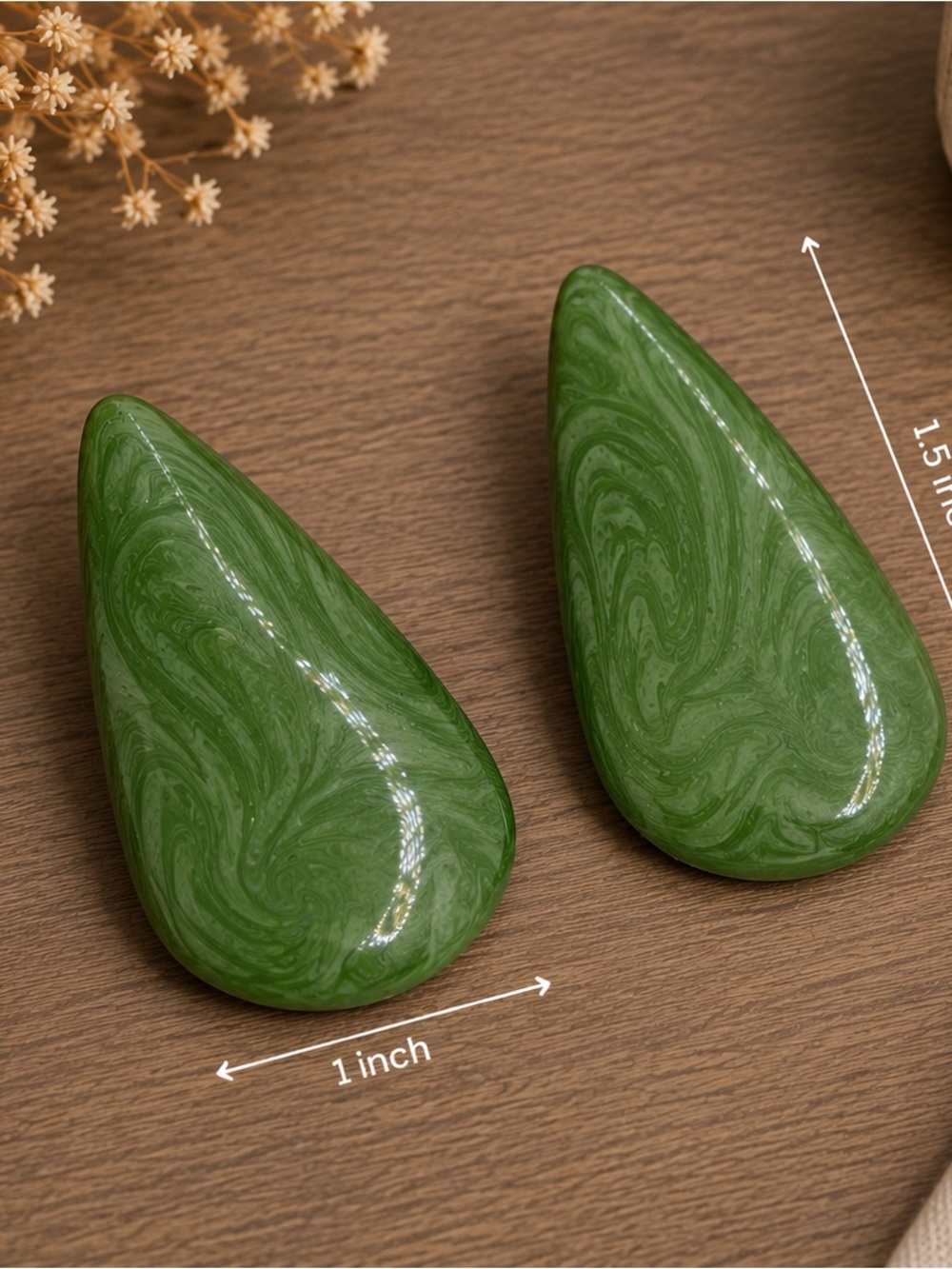 Vintage Green Marbled Teardrop Statement Earrings Large Retro Post 1.5” Long